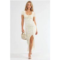 Florales Midikleid mit Beinschlitz