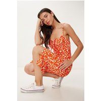 Geripptes Midikleid mit Blumenmuster
