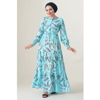 Fließendes Stufen-Maxikleid mit Blattdruck