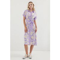 Geblümtes Midi-Hemdkleid mit Gürtel