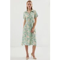 Florales Midi-Hemdkleid mit Gürtel