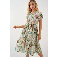 Blumiges Midi-Kleid mit V-Ausschnitt
