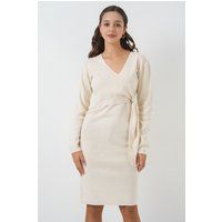 Geripptes Midi-Kleid mit Wickelfront