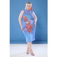 Midikleid mit floralem Mesh-Overlay