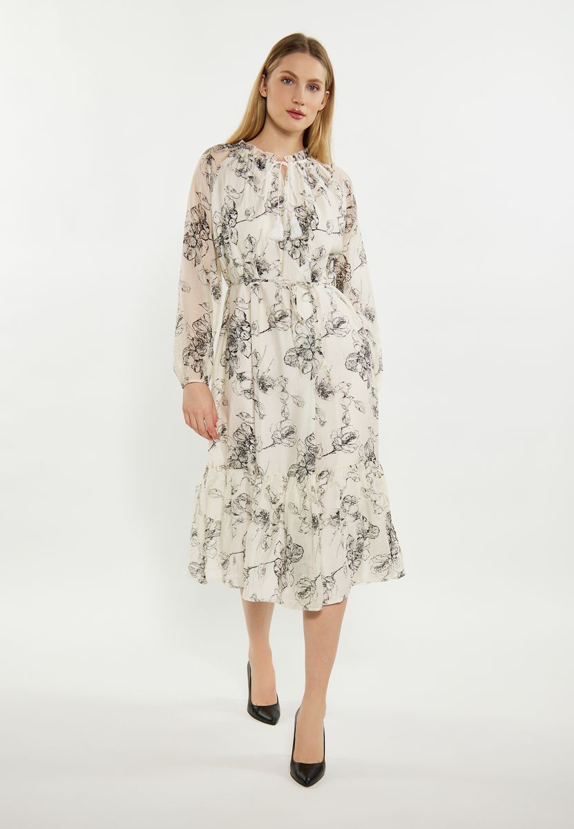 Florales Chiffon-Midikleid mit Gürtel