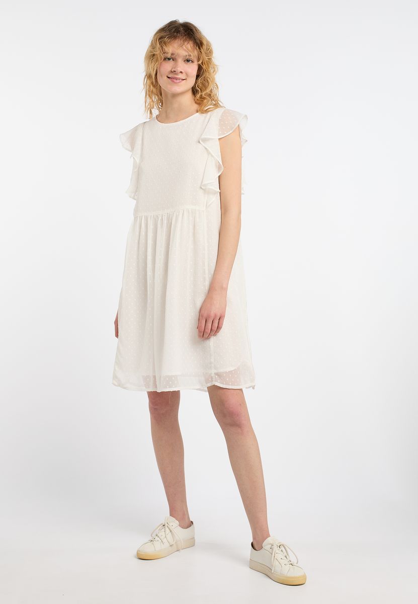Kurzes Rüschenkleid mit Plumeti-Muster