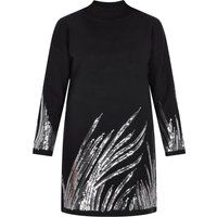 Hochgeschlossenes Pailletten-Strick-Minikleid