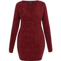 Strick-Wickelkleid mit Strass-Verzierung