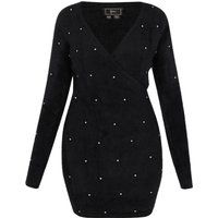 Strass-verziertes Strick-Wickelkleid