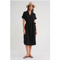 Strukturiertes Midi-Gaze-Kleid mit Gürtel