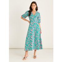 Midi-Kleid mit V-Ausschnitt und Tierprint