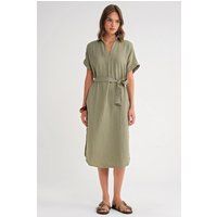 Gürtel-Midikleid aus Crinkle-Stoff