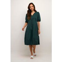Lockeres V-Ausschnitt Midikleid mit Puffärmeln