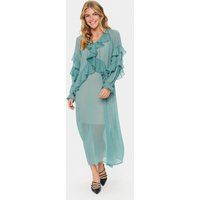 Maxikleid mit Stufenärmeln und Rüschen