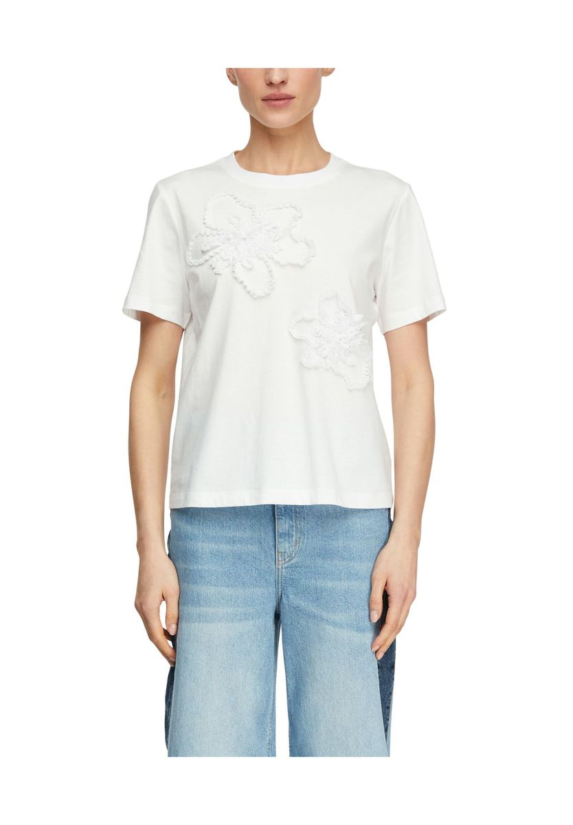 Baumwoll-T-Shirt mit Blumen-Applikation