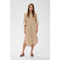 Gestreiftes Midi-Hemdkleid mit Krempelärmeln