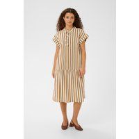 Gestreiftes Stufen-Midikleid mit Bindedetail