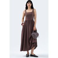Strukturiertes Midikleid mit Karree-Ausschnitt