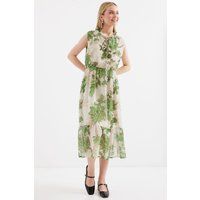 Blumiges ärmelloses Midi-Stufenkleid