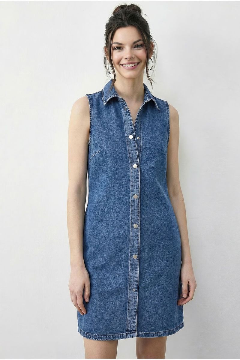 Ärmelloses Mini-Jeanskleid mit Knopfleiste