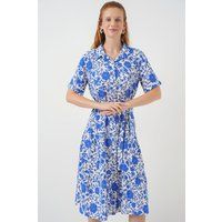 Gemustertes Midi-Hemdblusenkleid in A-Linie