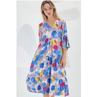 Gestuftes Midi-Kleid mit Punktmuster