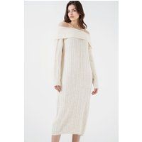 Geripptes Off-Shoulder Umschlag-Midi