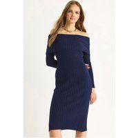 Schulterfreies Midi-Kleid mit Rippmuster