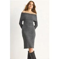Schulterfreies Midikleid aus Rippstrick
