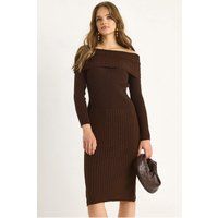 Schulterfreies Rippstrick-Midikleid