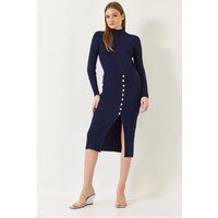 Rippstrick-Midi-Strickkleid mit Rollkragen