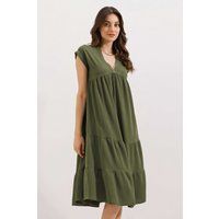 Gestuftes Midikleid mit V-Ausschnitt