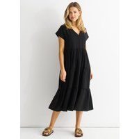 Gestuftes Smock-Midikleid mit Taschen