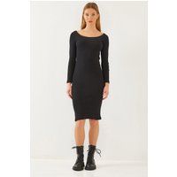 Geripptes Langarm-Bodycon-Midikleid