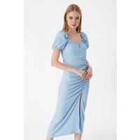 Strukturiertes Kleid mit Karree-Ausschnitt