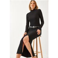 Texturiertes Midi-Kleid mit Schlitz