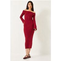 Schulterfreies Midi-Kleid in Rippstrick