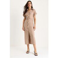 Midikleid mit Knopfleiste und Taillenraffung