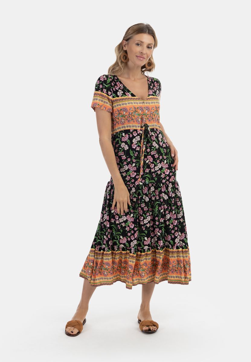 Gestuftes Boho-Midikleid mit Blumenmuster