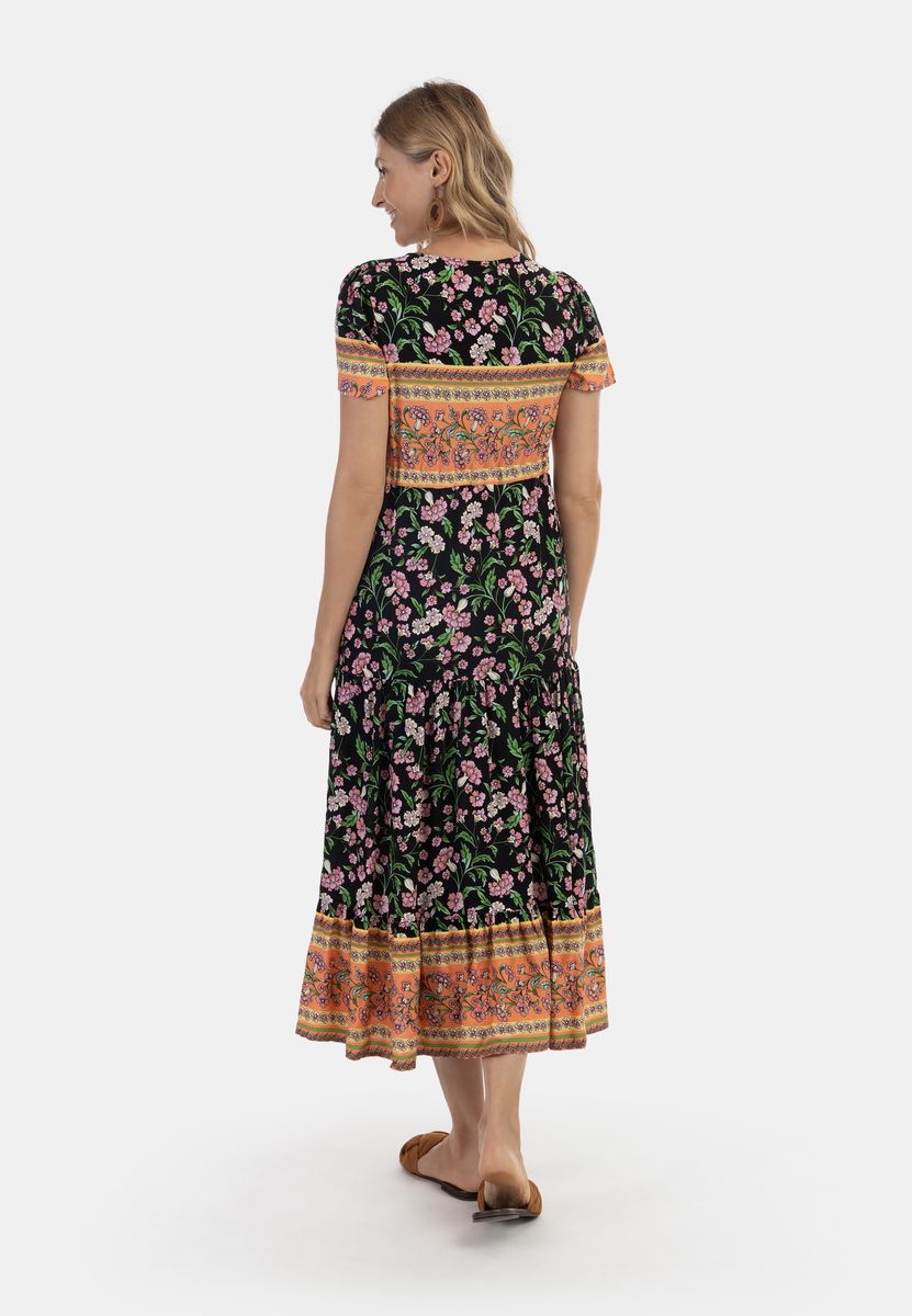 Gestuftes Boho-Midikleid mit Blumenmuster