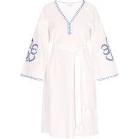 Besticktes Baumwoll-Tunika-Kleid mit Gürtel