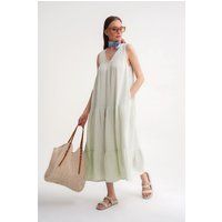 Gestuftes Musselin-Midikleid mit Taschen