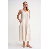 Gestuftes Mull-Midikleid mit Taschen