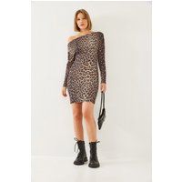 Asymmetrisches Bodycon-Kleid mit Leopardenprint