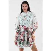Minikleid mit Blumendruck und Plissee