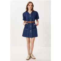 Denim-Minikleid mit V-Ausschnitt und Gürtel