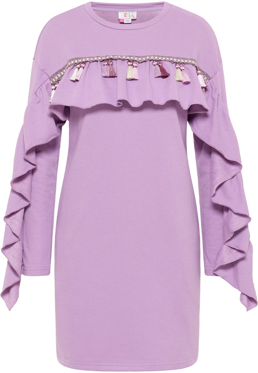 Sweatkleid mit Rüschen und Quasten