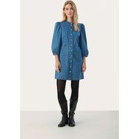 Feminines Jeanskleid mit Puffärmeln und Knöpfen