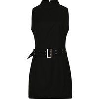 Ärmelloses Minikleid mit Gürtel und Stehkragen