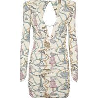Drappiertes Minikleid mit Quasten-Print